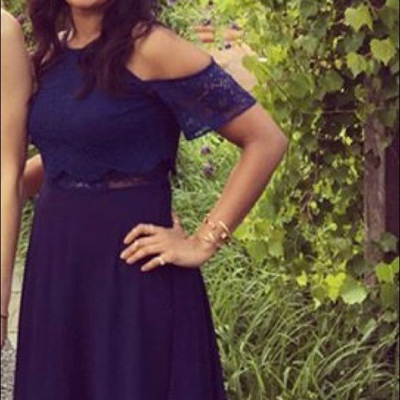 Navy blue cold shoulder midi dress - Picture 4 of 4